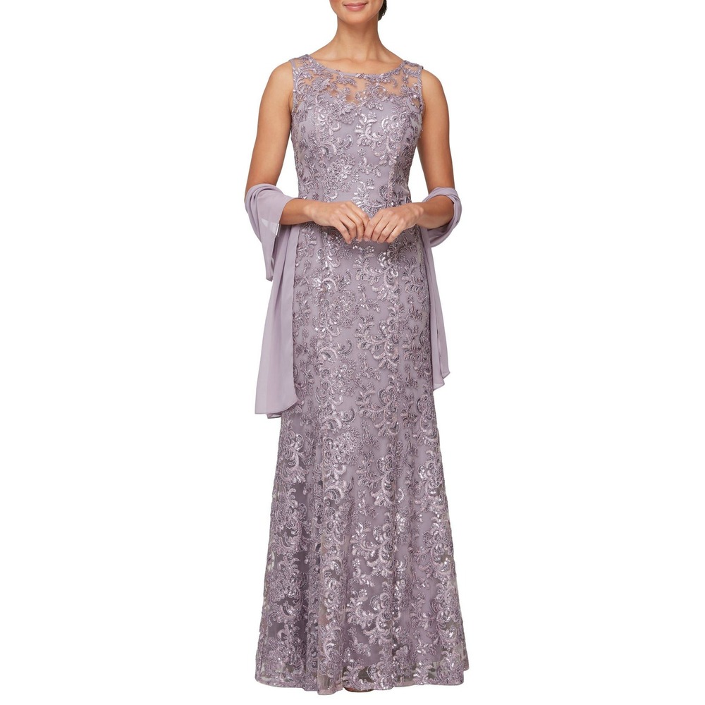 Alex Evenings Gown Women 4P Wisteria Lace Sequin Illusion Formal Dress Special